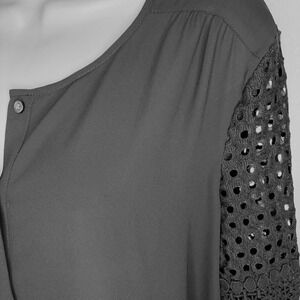 Loft Long Sleeve Black Top Crochet Eyelet Sleeve Sz M